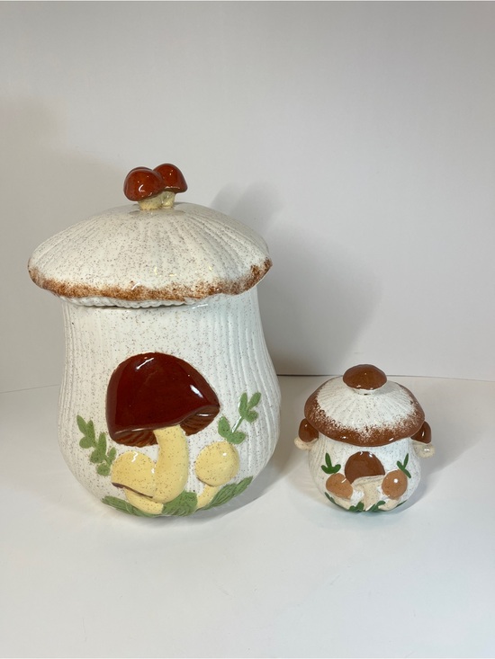 Other - Vintage 1970s MCM Mushroom Canister Set of 2 Arnels Large Cookie Jar Sugar Bowl